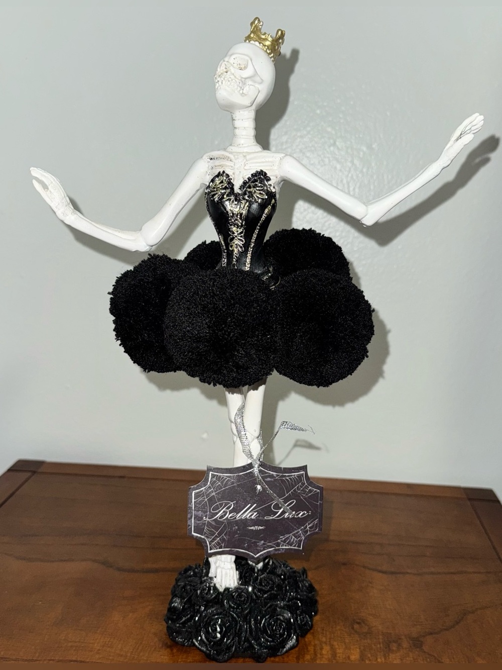 🥰 Bella Lux Skeleton Ballerina Figurine Halloween Black Gold Tutu Gothic